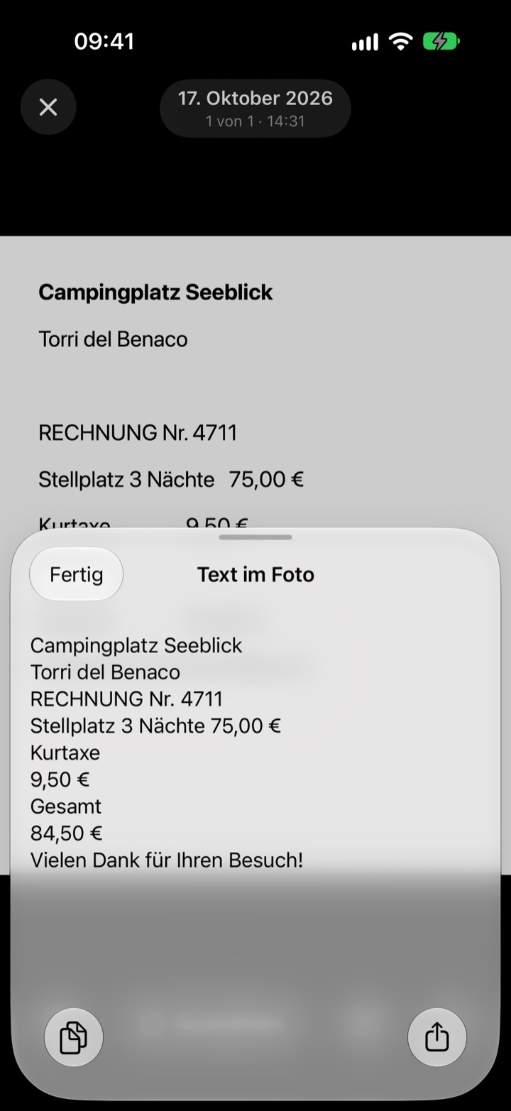 Erkannter Text im Vorschau-Blatt