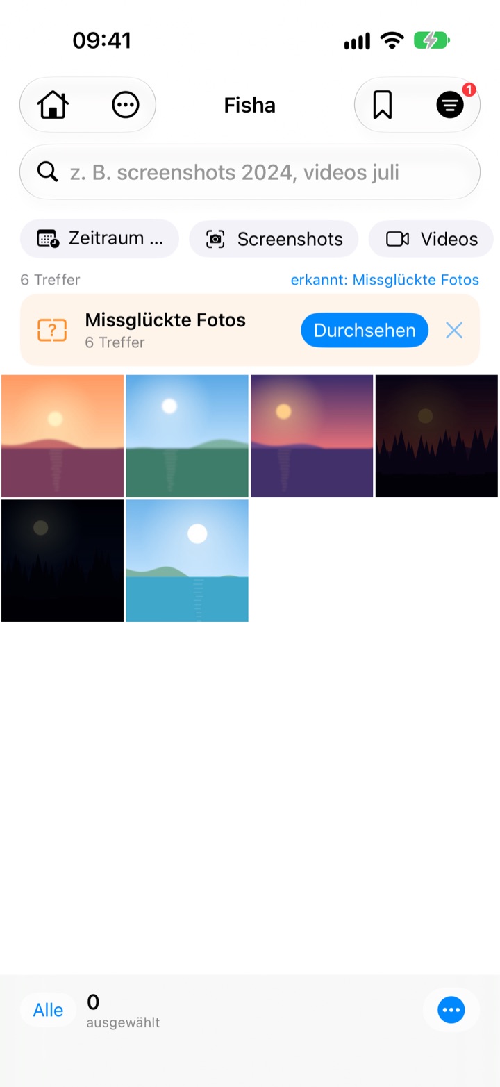 Sechs missglückte Fotos mit Knopf Durchsehen
