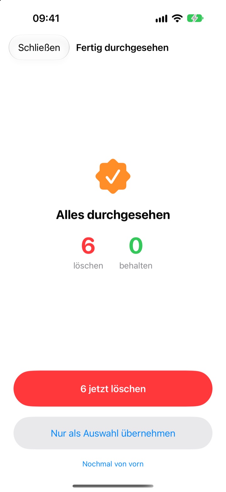 Zusammenfassung vor dem Löschen